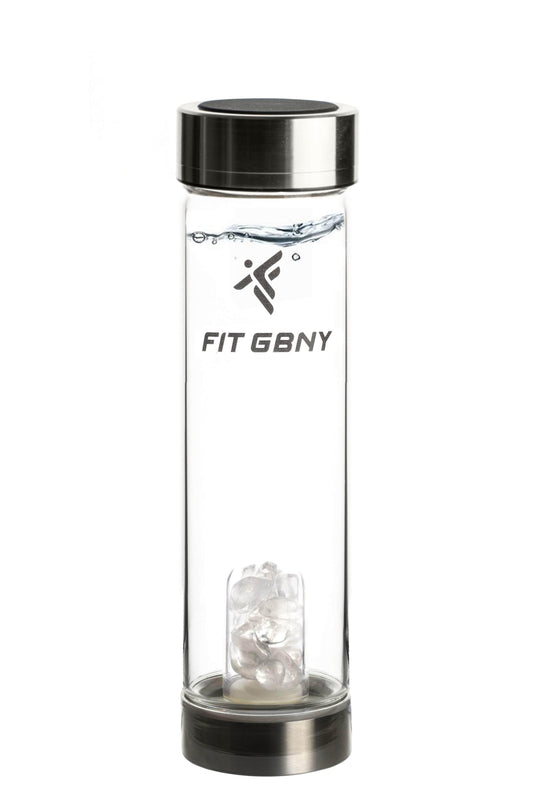 FIT GBNY ELIXIR OS / Stainless Steel & Soft Rubber On Lid Crystal Infused Clear Quartz  Gemstone Elixir GB3536 - CQZ